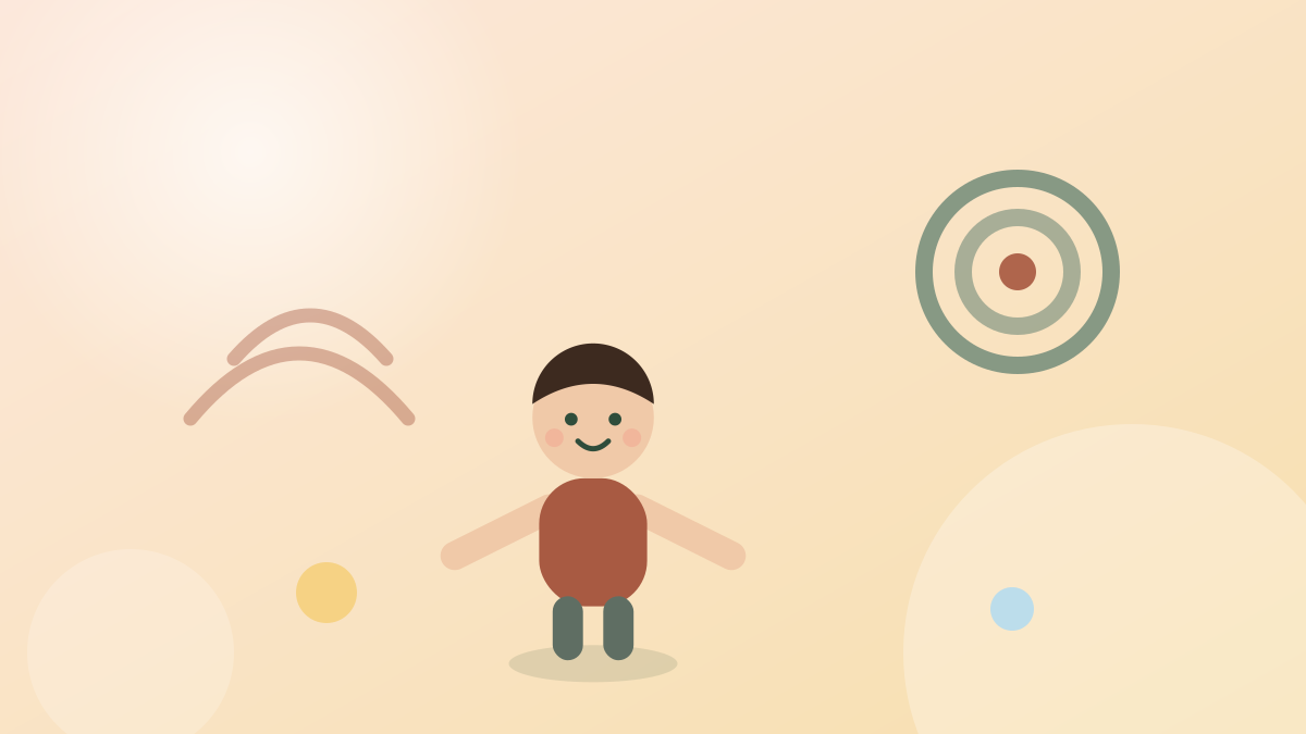 Illustration of an energetic child with motion arcs and a focus target