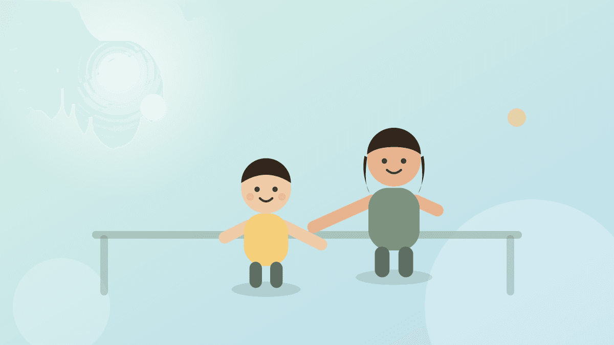 Illustration of a therapist supporting a child at parallel walking bars