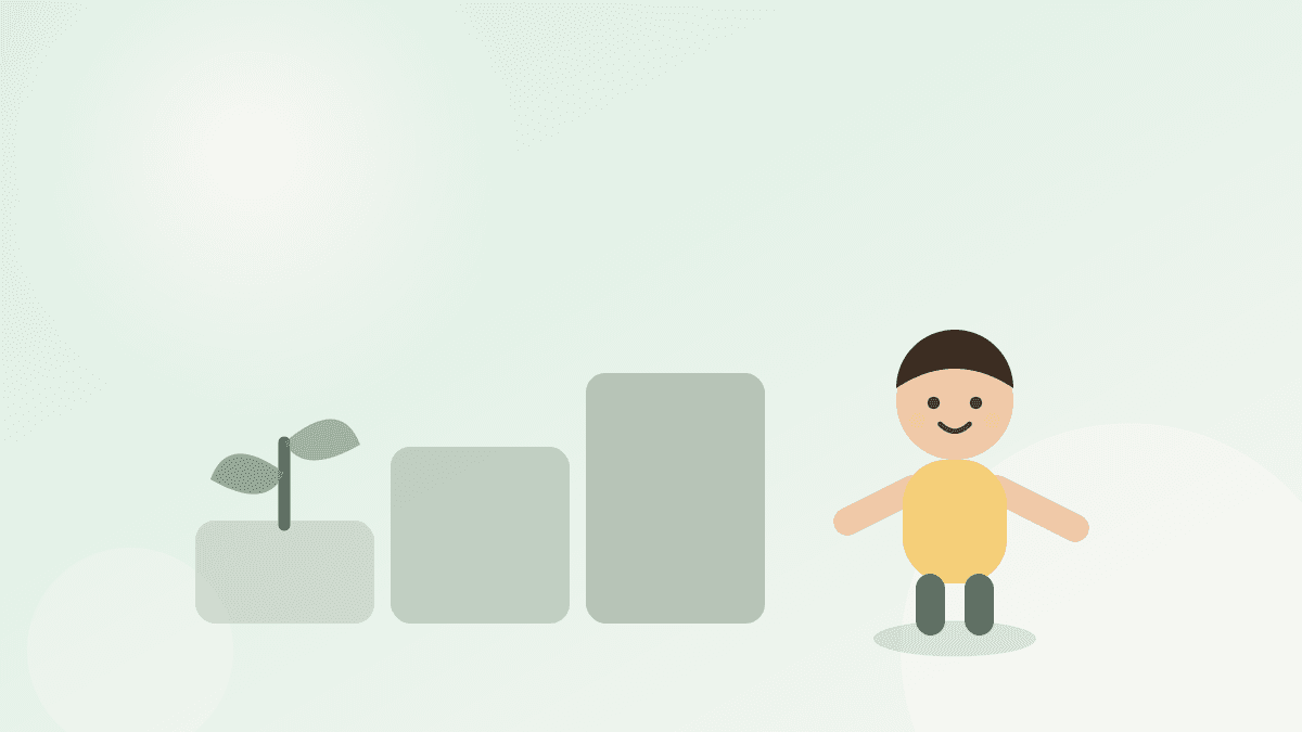 Illustration of a child climbing growth steps beside a young sprout