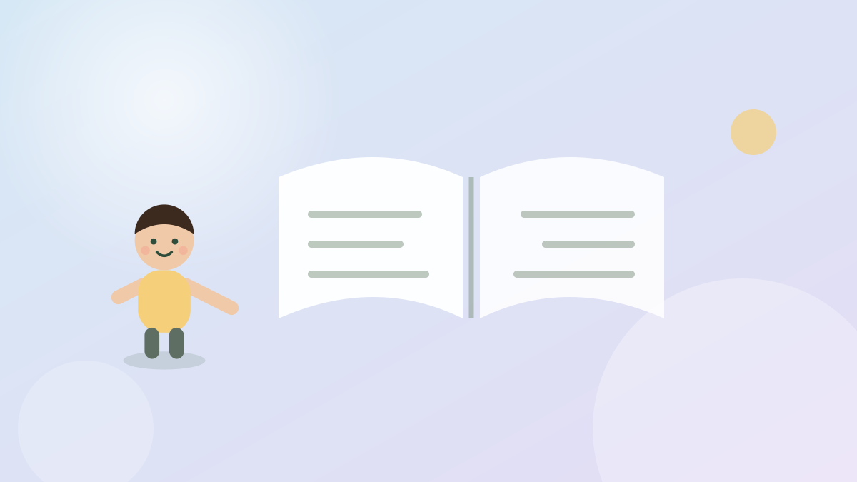 Illustration of a child beside a large open book