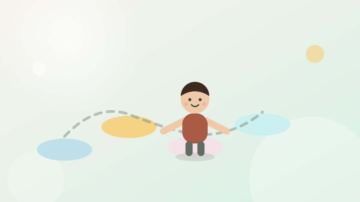 Illustration of a child crossing a path of colourful stepping stones