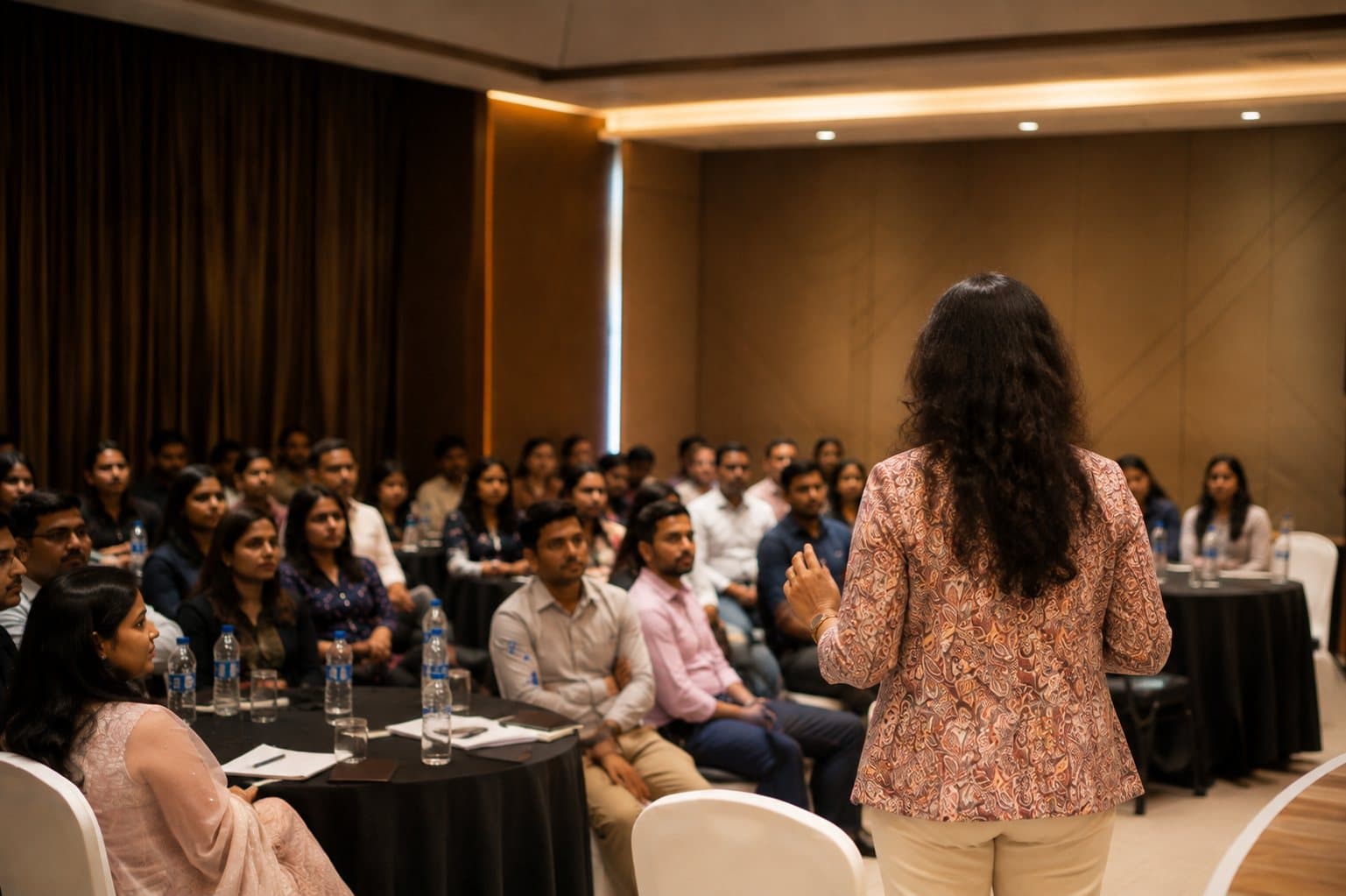 Dr. Sharuja Sarap addressing an audience of parents and professionals at a seminar